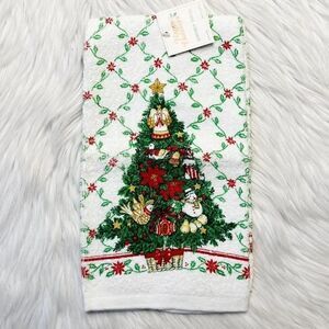 Happy Holidays Christmas Tree Kitchen Tea Towel White and Green